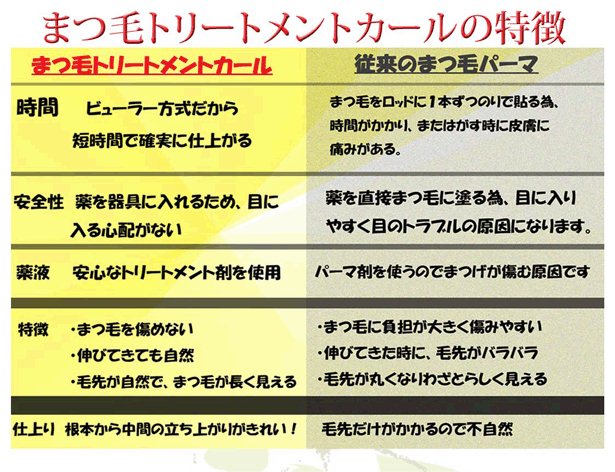 まつ毛トリートメントカールの優れた特徴